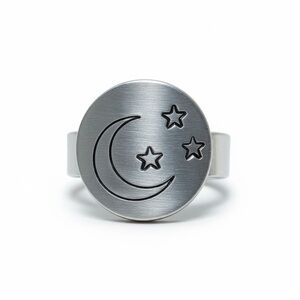 Handmade celestial silver aluminum hypoallergenic adjustable‎ medallion Ring